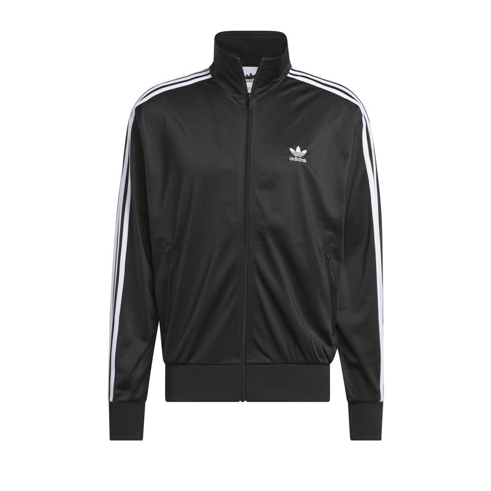 Zwart en witte heren adidas Originals sweatvest Firebird van polyester met logo dessin, lange mouwen, opstaande kraag, ritssluiting en geribde boorden