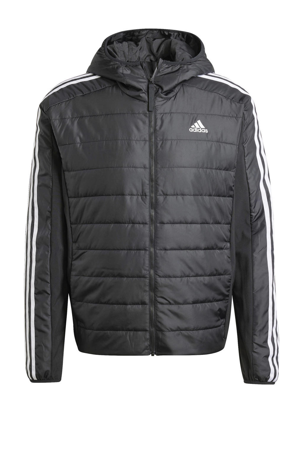 Zwart en witte heren adidas Sportswear outdoor jack van polyester met lange mouwen, capuchon en ritssluiting