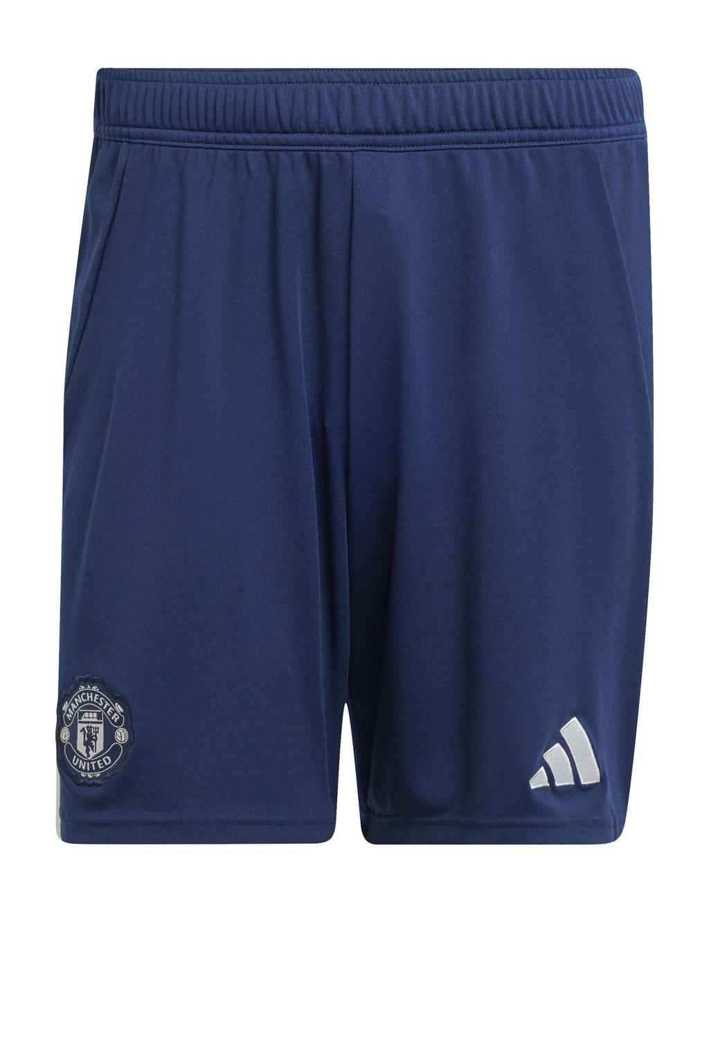 Blauwe heren adidas Performance Senior Manchester United voetbalshort van polyester met regular fit, elastische tailleband met koord en logo dessin