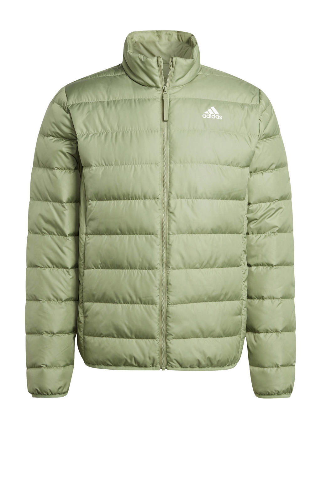 Lichtgroene heren adidas Sportswear outdoor jas van polyester met effen, lange mouwen, capuchon en ritssluiting