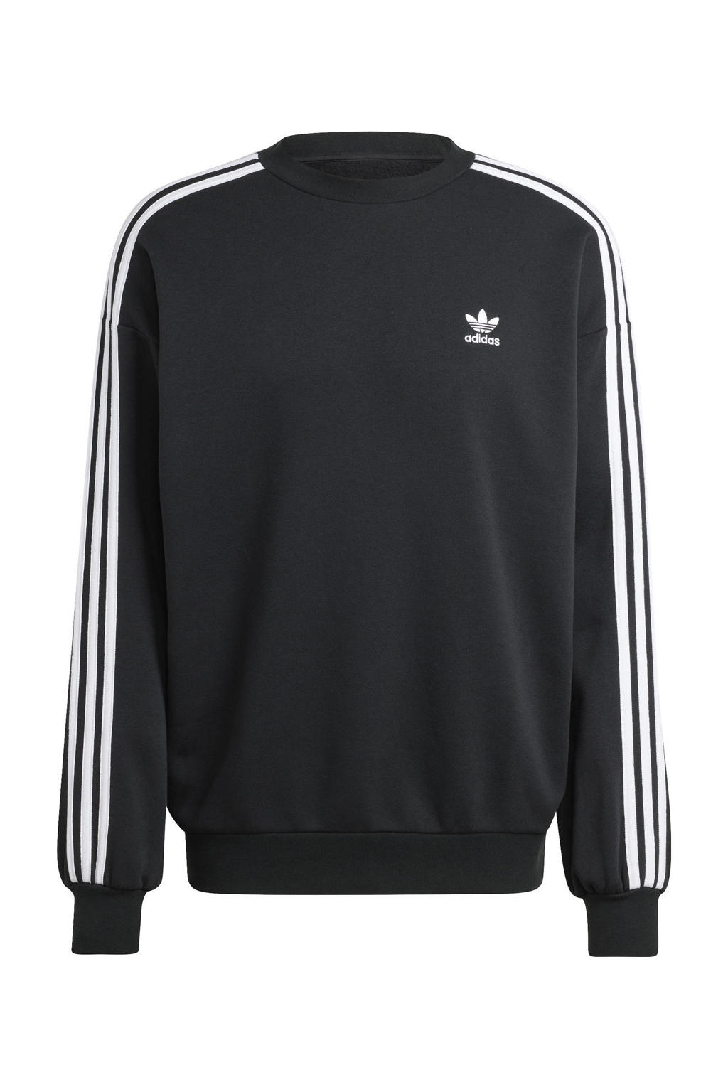 Zwart en witte heren adidas Originals sweater van katoen met effen, lange mouwen en ronde hals