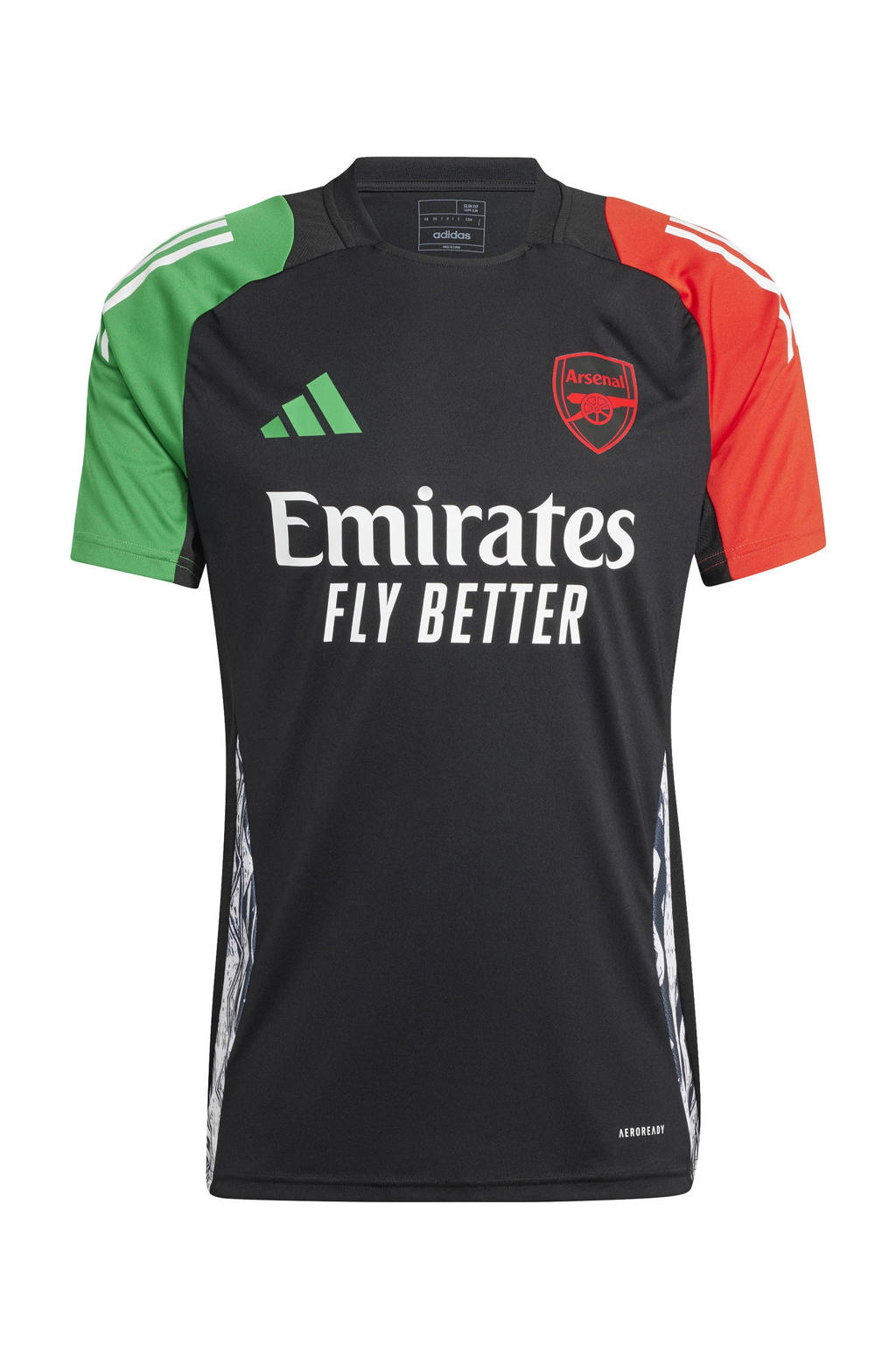 Zwart, groen en rode heren adidas Performance Senior voetbalshirt Arsenal FC Training van polyester met korte mouwen en ronde hals