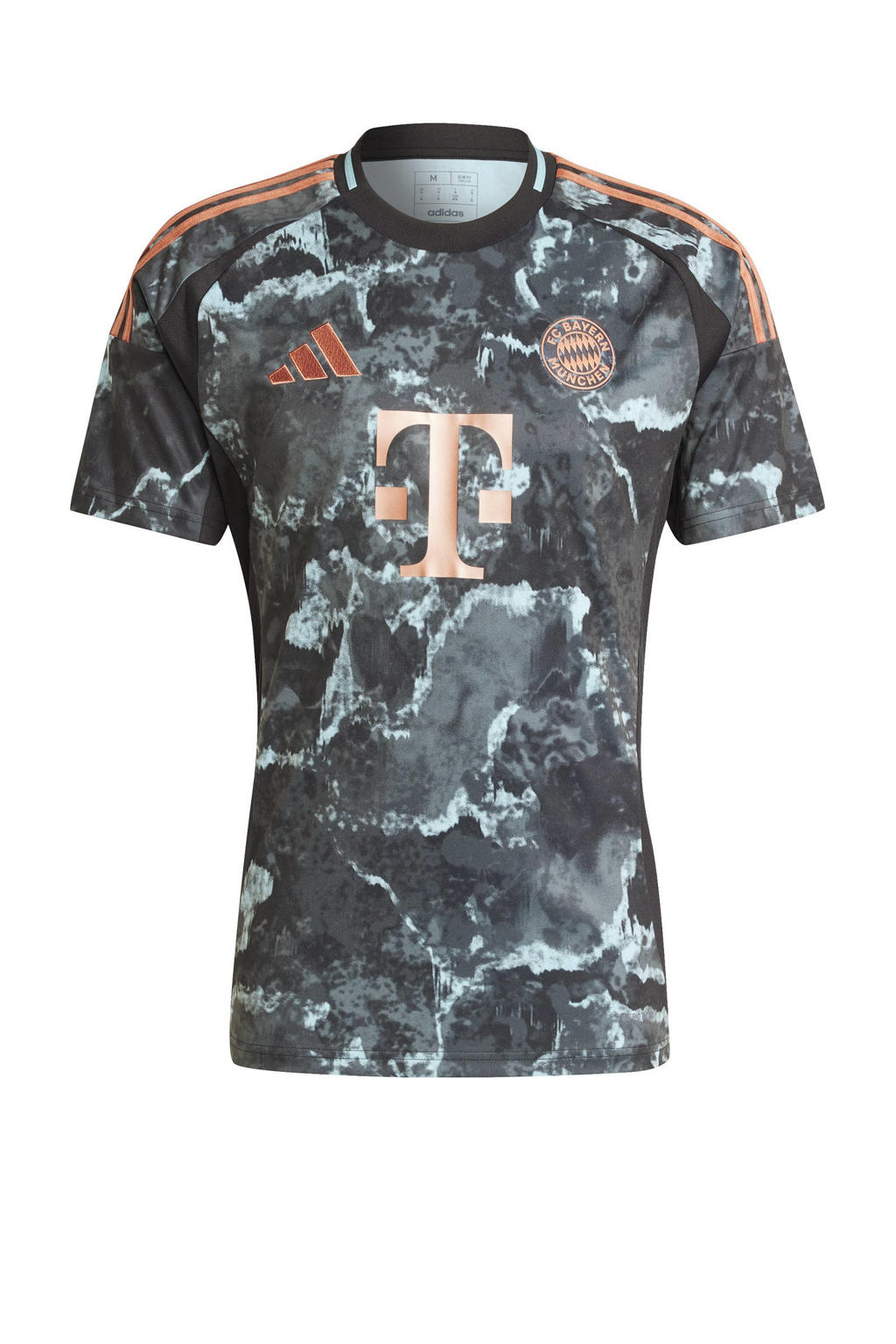 Zwarte heren adidas Performance senior FC Bayern München voetbalshirt Uit van polyester met korte mouwen en V-hals