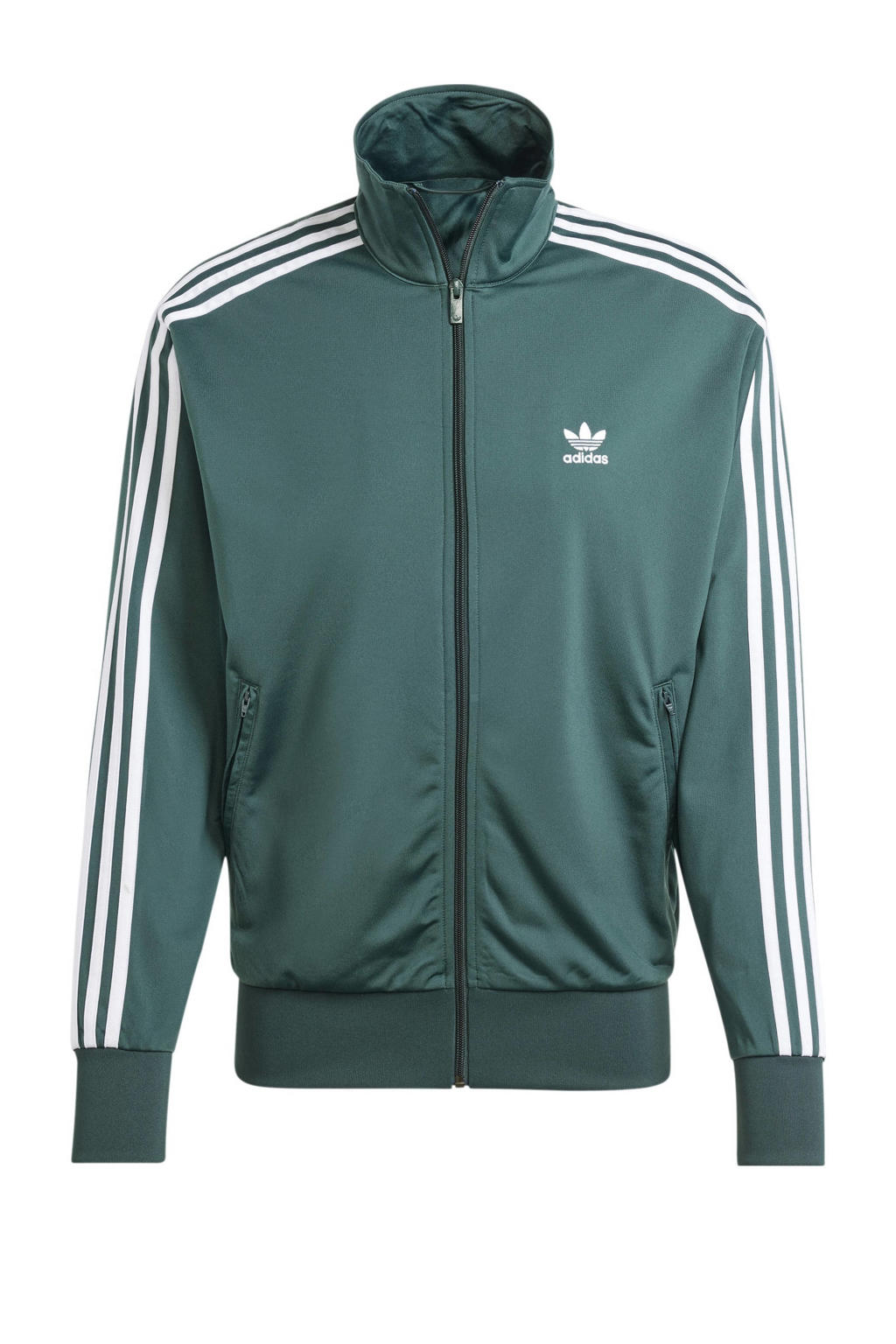 Groen en witte heren adidas Originals Adicolor Classics Firebird vest met logo dessin, lange mouwen, opstaande kraag, ritssluiting en geribde boorden