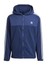thumbnail: Donkerblauw en witte heren adidas Originals Adicolor 3-stripes fleece hoodie van polyester met lange mouwen