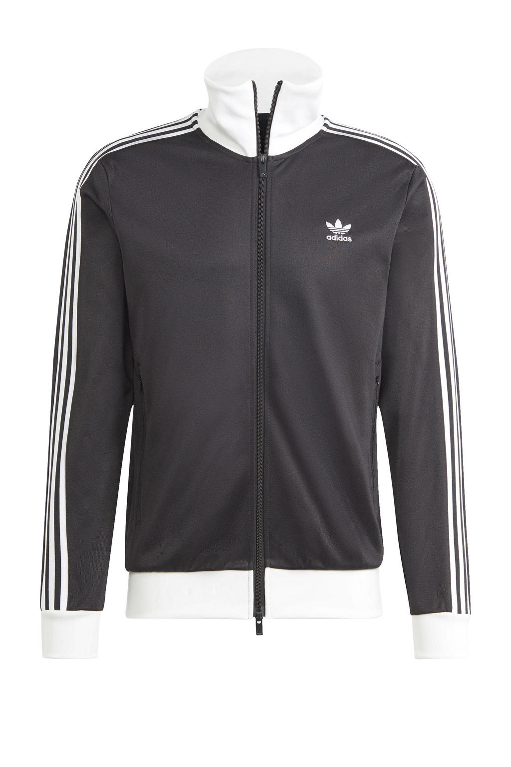 Zwart en witte heren adidas Originals vest Adicolor Classics Beckenbauer van katoen met effen, lange mouwen, opstaande kraag en ritssluiting