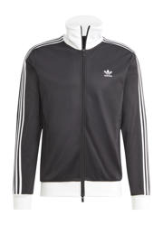 thumbnail: Zwart en witte heren adidas Originals vest Adicolor Classics Beckenbauer van katoen met effen, lange mouwen, opstaande kraag en ritssluiting