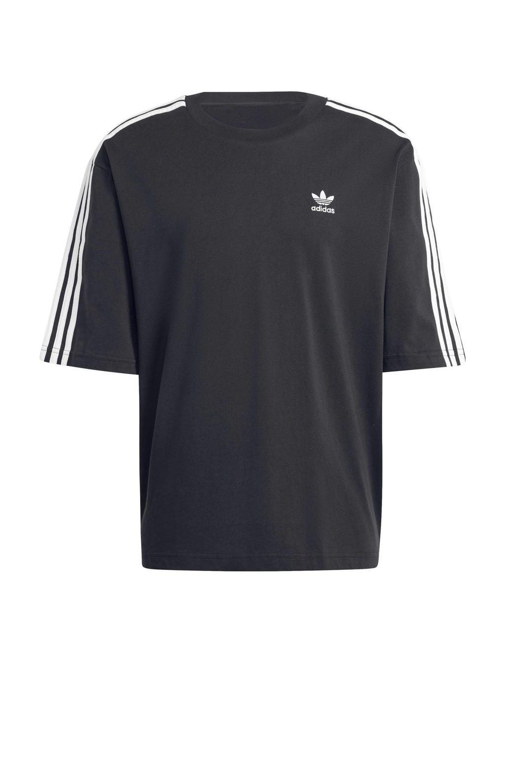 Zwart en witte heren adidas Originals oversized T-shirt van katoen met effen, korte mouwen en ronde hals
