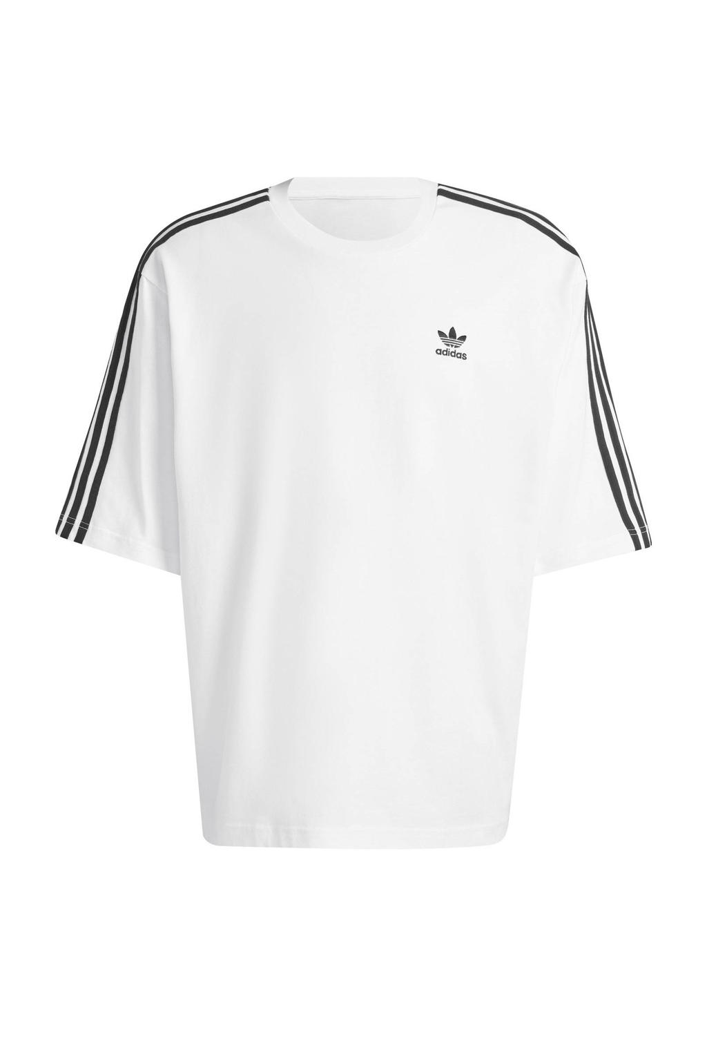 Wit en zwarte heren adidas Originals oversized T-shirt van katoen met effen, korte mouwen en ronde hals