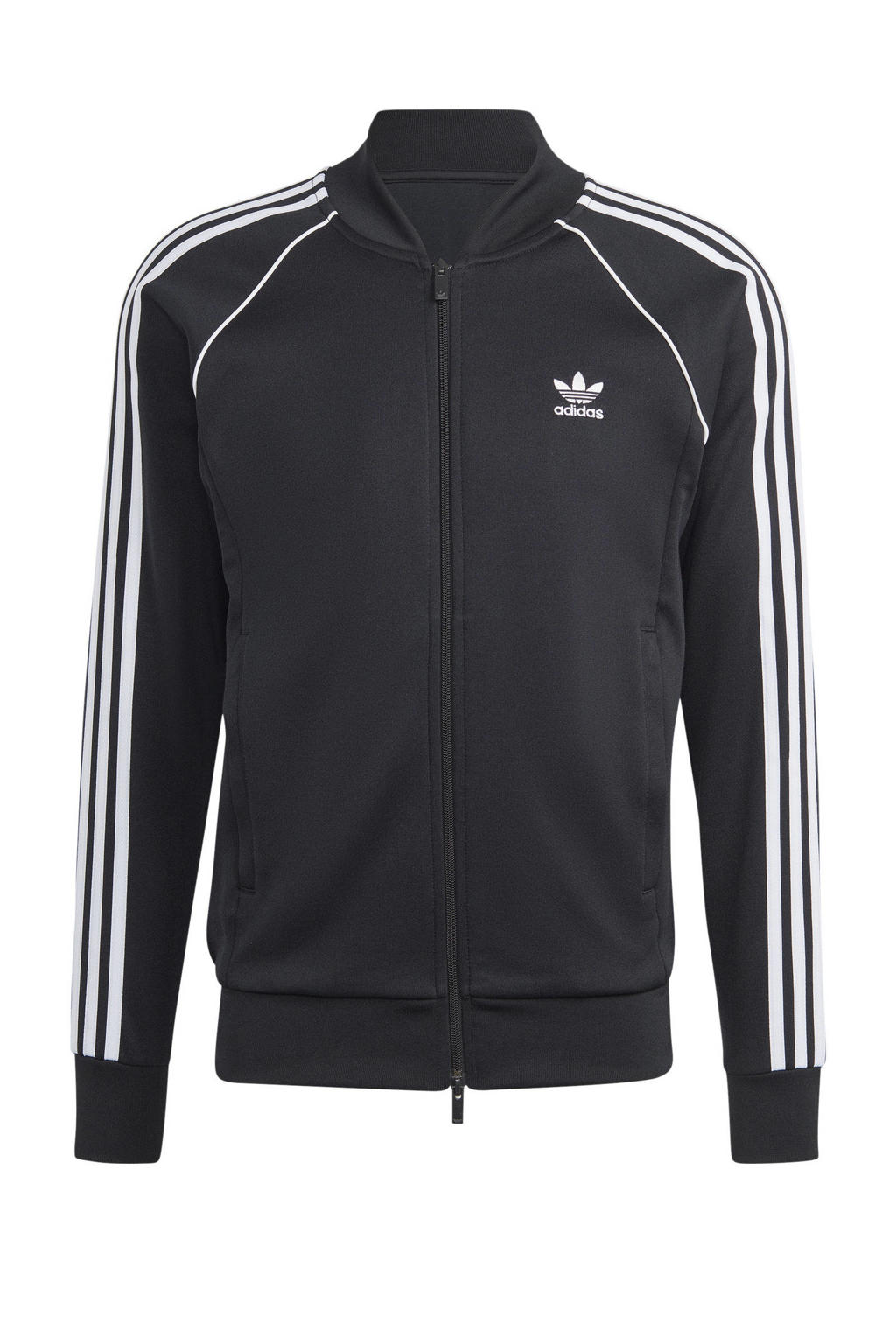 Zwart en witte heren adidas Originals sweatvest Superstar van polyester met effen, lange mouwen, ronde hals en ritssluiting