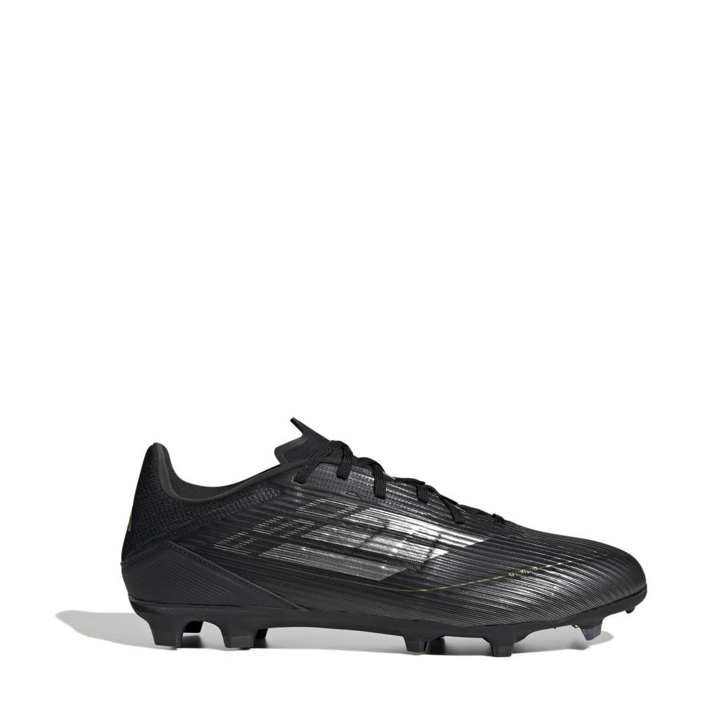 Zwart en grijze unisex adidas Performance F50 League FG MG senior voetbalschoenen van imitatieleer