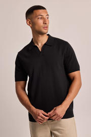 thumbnail: Zwarte heren America Today regular fit polo Kaden met effen, korte mouwen en V-hals