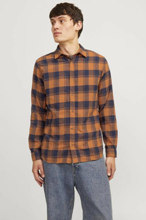 geruit slim fit overhemd JJJOSHUA mocha bisque