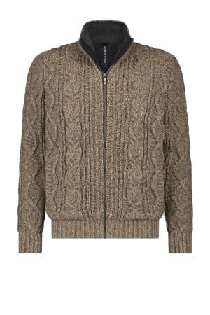 grofgebreid vest met wol en ingebreid patroon beige