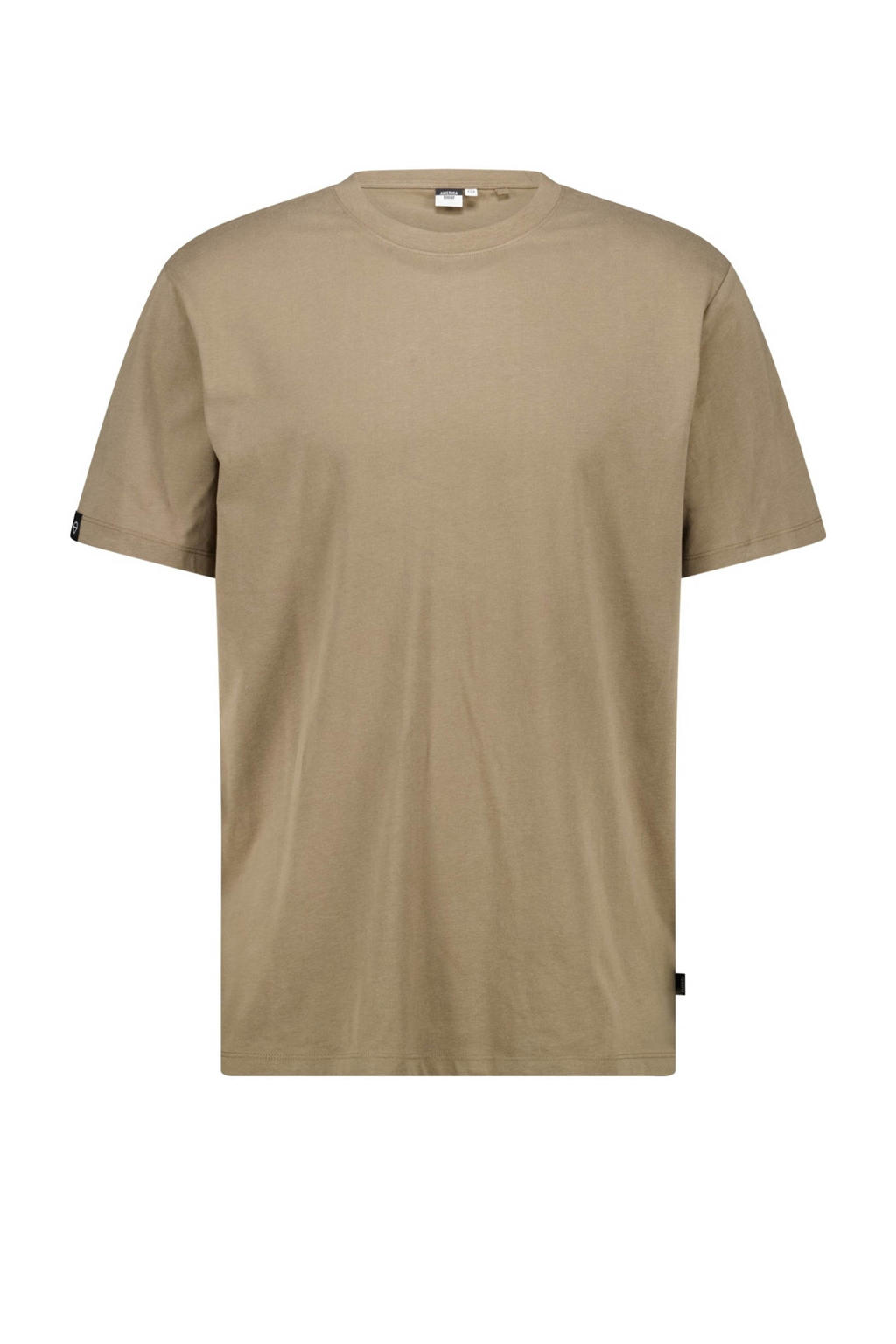 Bruine heren America Today oversized T-shirt Eric van katoen met effen, korte mouwen en ronde hals