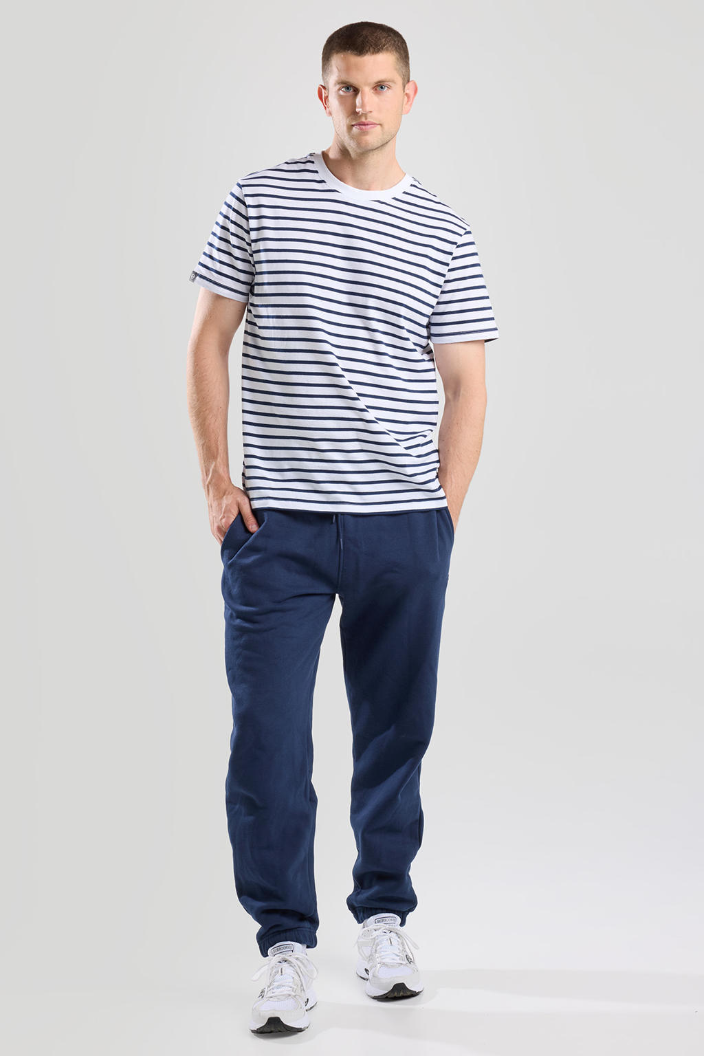 Blauwe heren America Today oversized T-shirt Eric van katoen met strepenprint, korte mouwen en ronde hals