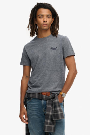gemeleerd slim fit T-shirt grijsblauw