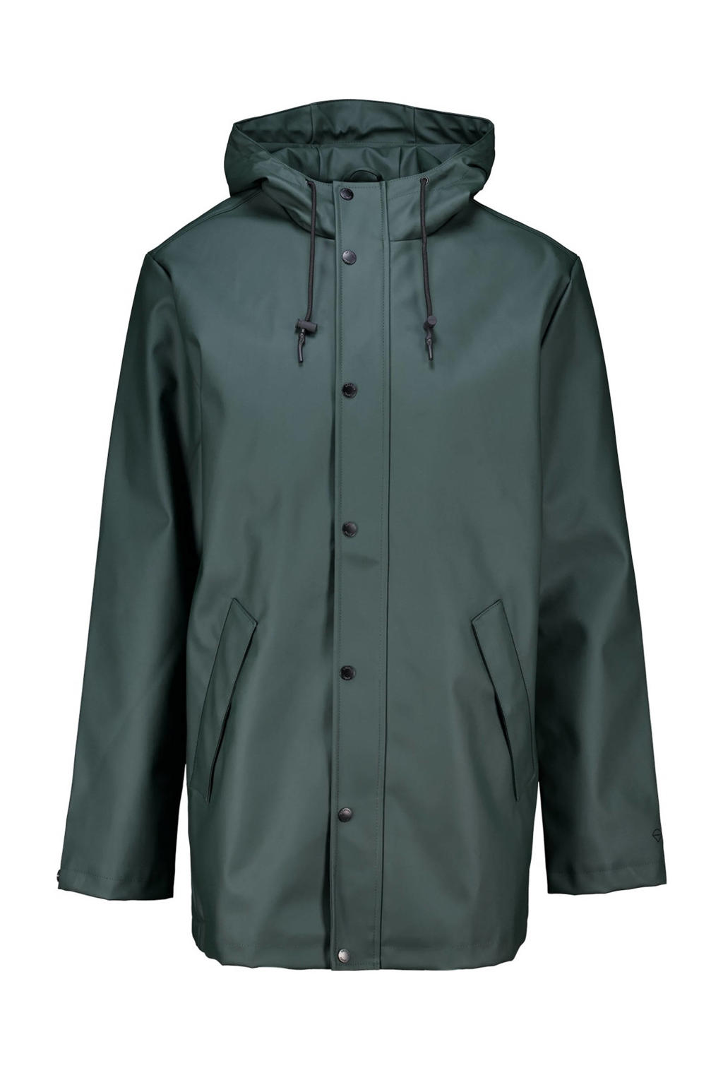 Groene heren America Today regenjas jake van polyester met effen, capuchon en rits- en knoopsluiting