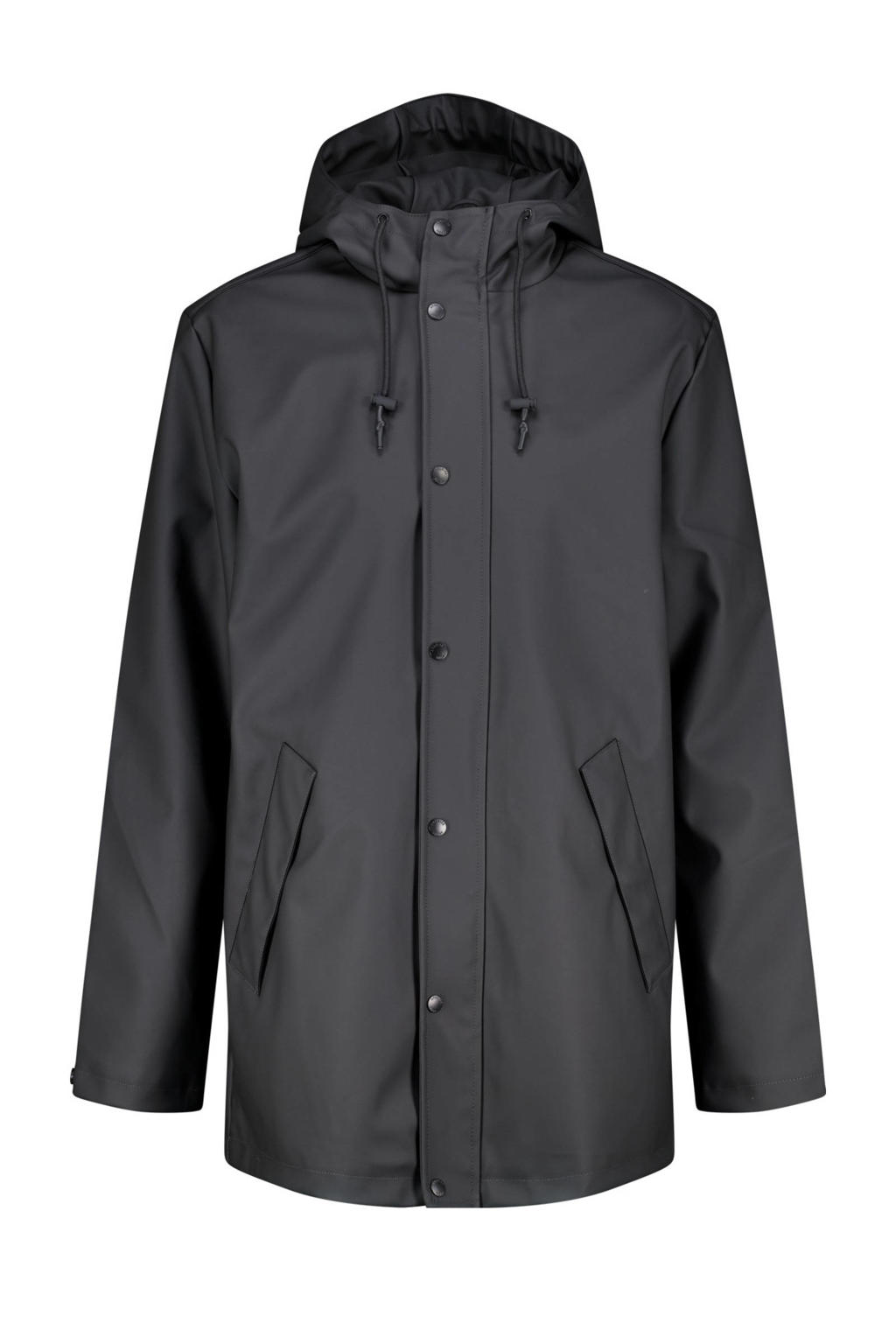 Zwarte heren America Today regenjas jake van polyester met effen, capuchon en rits- en knoopsluiting
