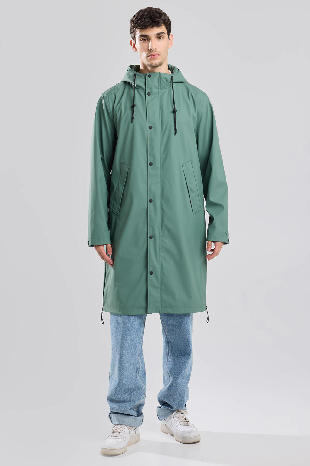 Groene heren America Today regenjas jake x van polyester met effen, capuchon en drukknoopsluiting