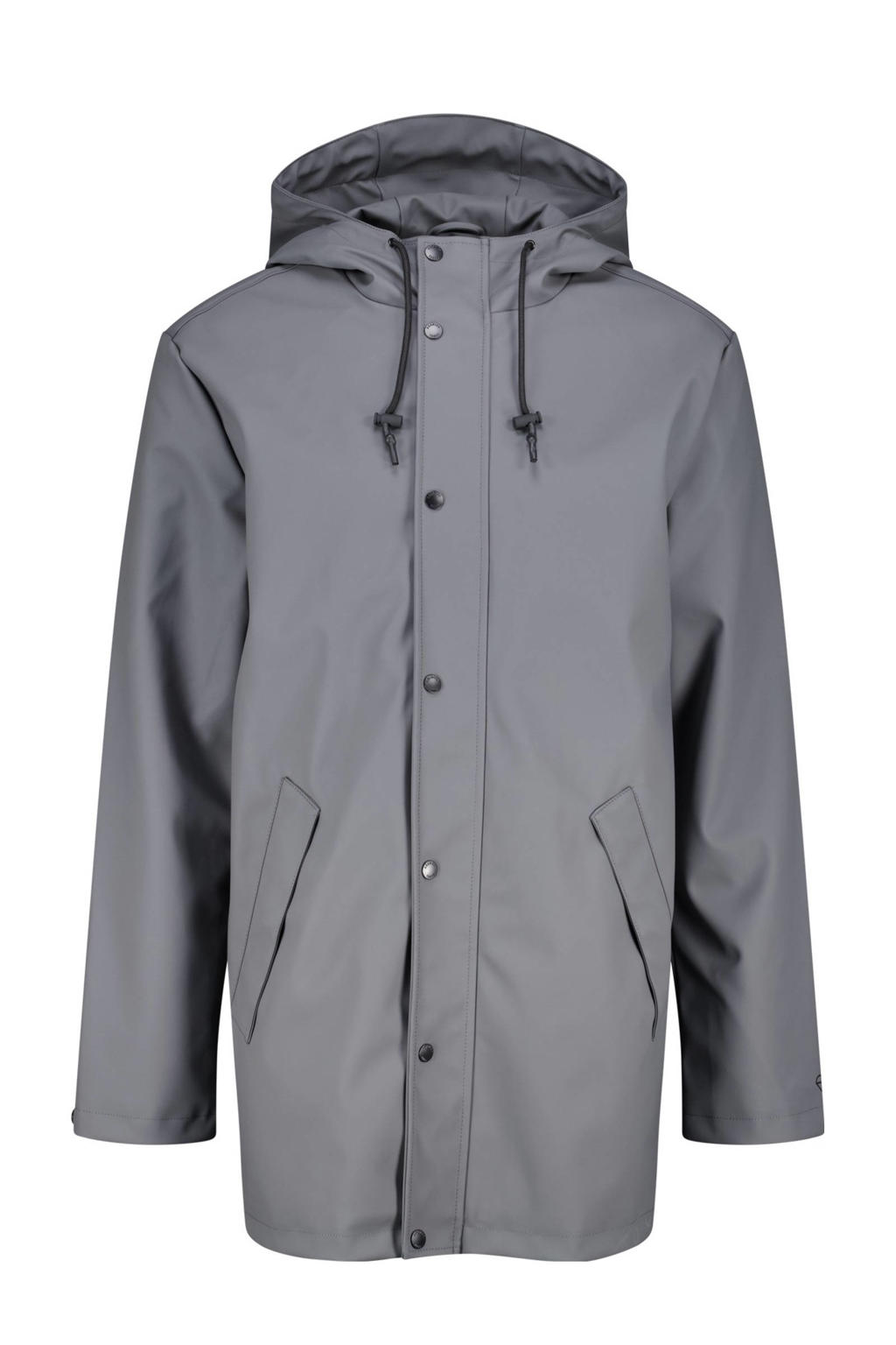 Grijze heren America Today regenjas jake van polyester met effen, capuchon en rits- en knoopsluiting