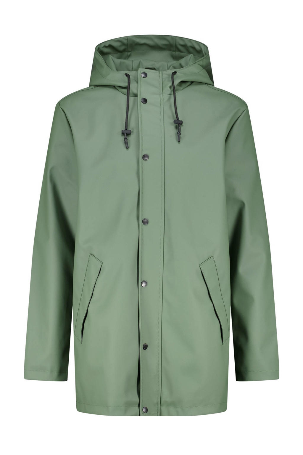 Groene heren America Today regenjas jake van polyester met effen, capuchon en rits- en knoopsluiting