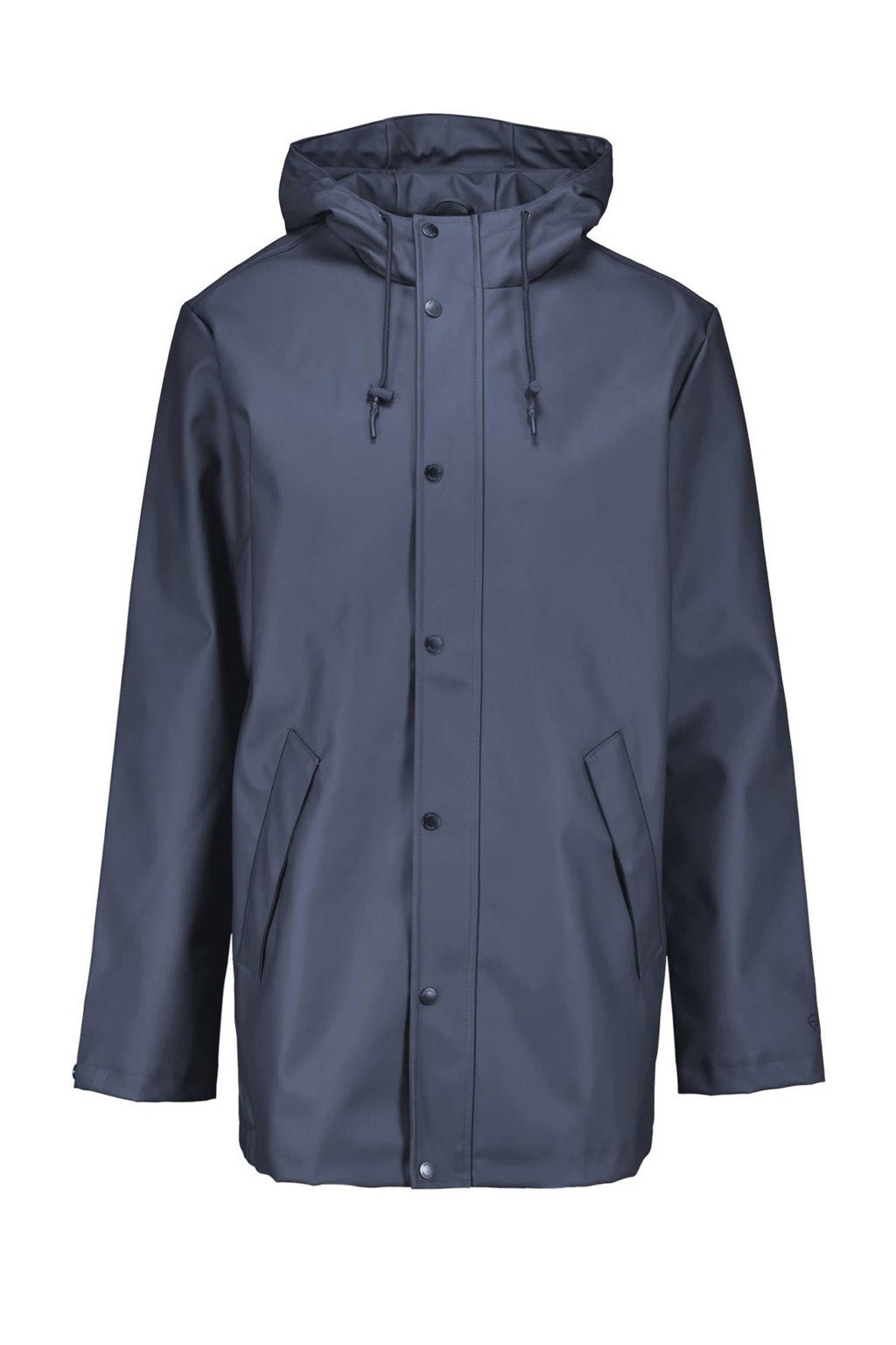 Blauwe heren America Today regenjas jake van polyester met effen, capuchon en rits- en knoopsluiting