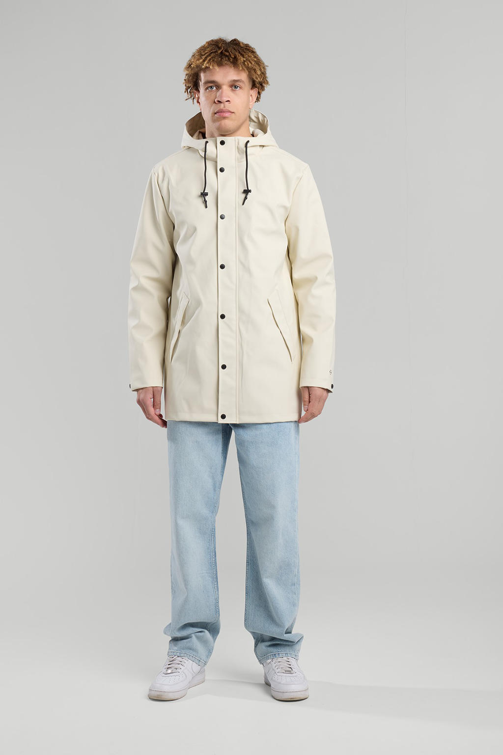Beige heren America Today jas Jake van polyester met effen, capuchon en rits- en knoopsluiting