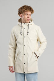 thumbnail: Beige heren America Today jas Jake van polyester met effen, capuchon en rits- en knoopsluiting