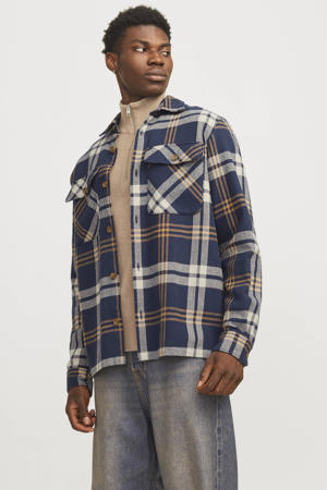 geruit regular fit overshirt JPRRAYMOND donkerblauw