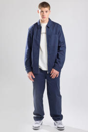 thumbnail: Blauwe heren America Today loose fit overshirt Hedley van katoen met effen, lange mouwen, klassieke kraag en ritssluiting