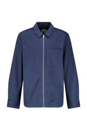 thumbnail: Blauwe heren America Today loose fit overshirt Hedley van katoen met effen, lange mouwen, klassieke kraag en ritssluiting
