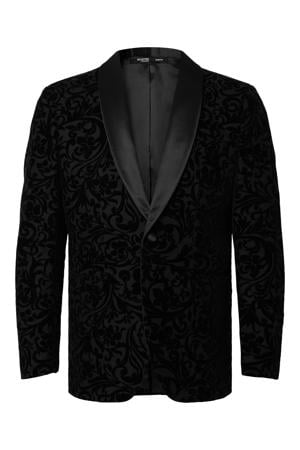 colbert met wol en all over print zwart
