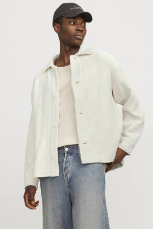 oversized overshirt met ingebreid patroon ecru
