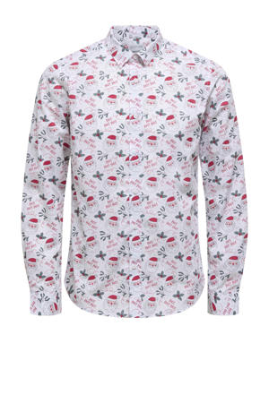 overhemd ONSALF XMAS met all over print wit