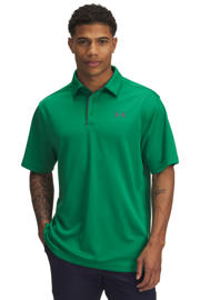 thumbnail: Groen en grijze heren Under Armour golfpolo Tech Polo met effen, korte mouwen, klassieke kraag en knoopsluiting