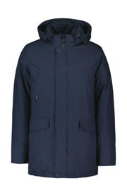 thumbnail: Donkerblauwe heren Airforce parka van polyester met effen, lange mouwen, capuchon, 2-way rits en tunnelkoord