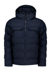 thumbnail: Donkerblauwe heren Airforce gewatteerde winterjas Ben van polyester met effen, lange mouwen, capuchon en ritssluiting