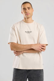 thumbnail: Ecru heren America Today loose fit T-shirt Esteban van katoen met backprint, korte mouwen en ronde hals