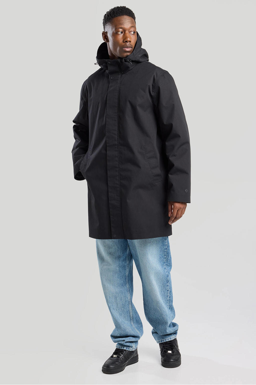 Zwarte heren America Today jas van polyester met effen, capuchon en rits- en knoopsluiting