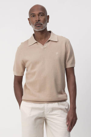 regular polo met ingebreid patroon beige