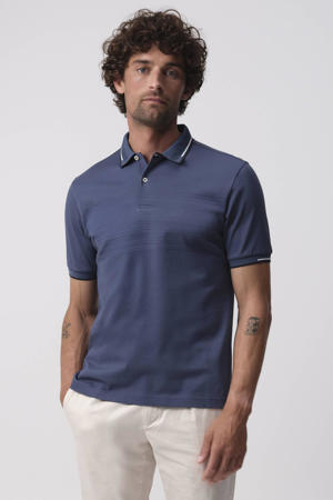 relaxed polo met ingebreid patroon grijsblauw
