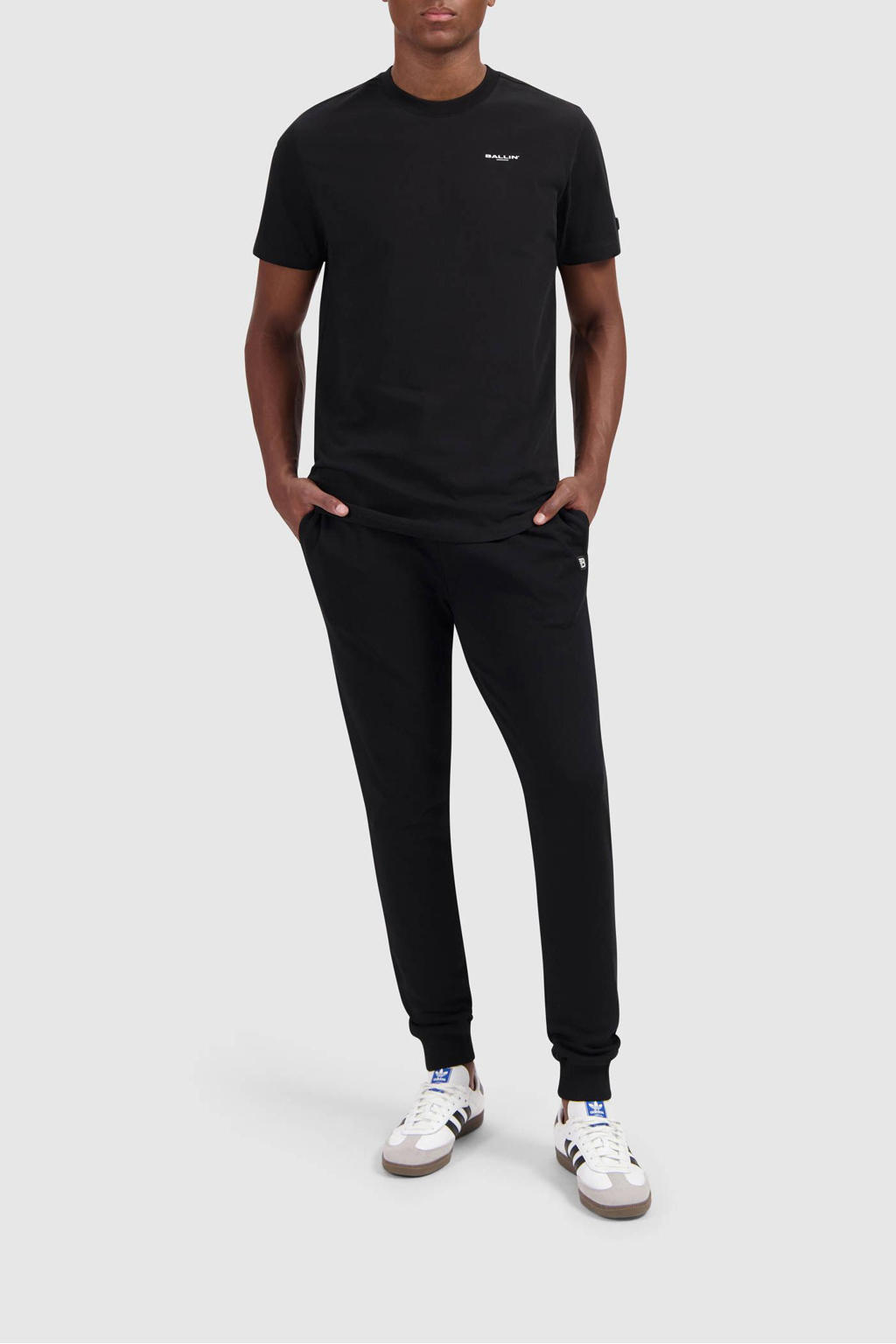 Zwarte heren Ballin T-shirt van katoen met effen, korte mouwen en ronde hals
