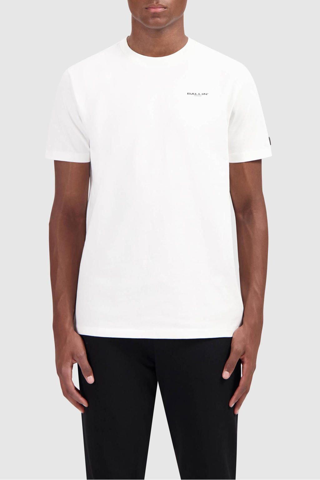 Witte heren Ballin T-shirt van katoen met effen, korte mouwen en ronde hals