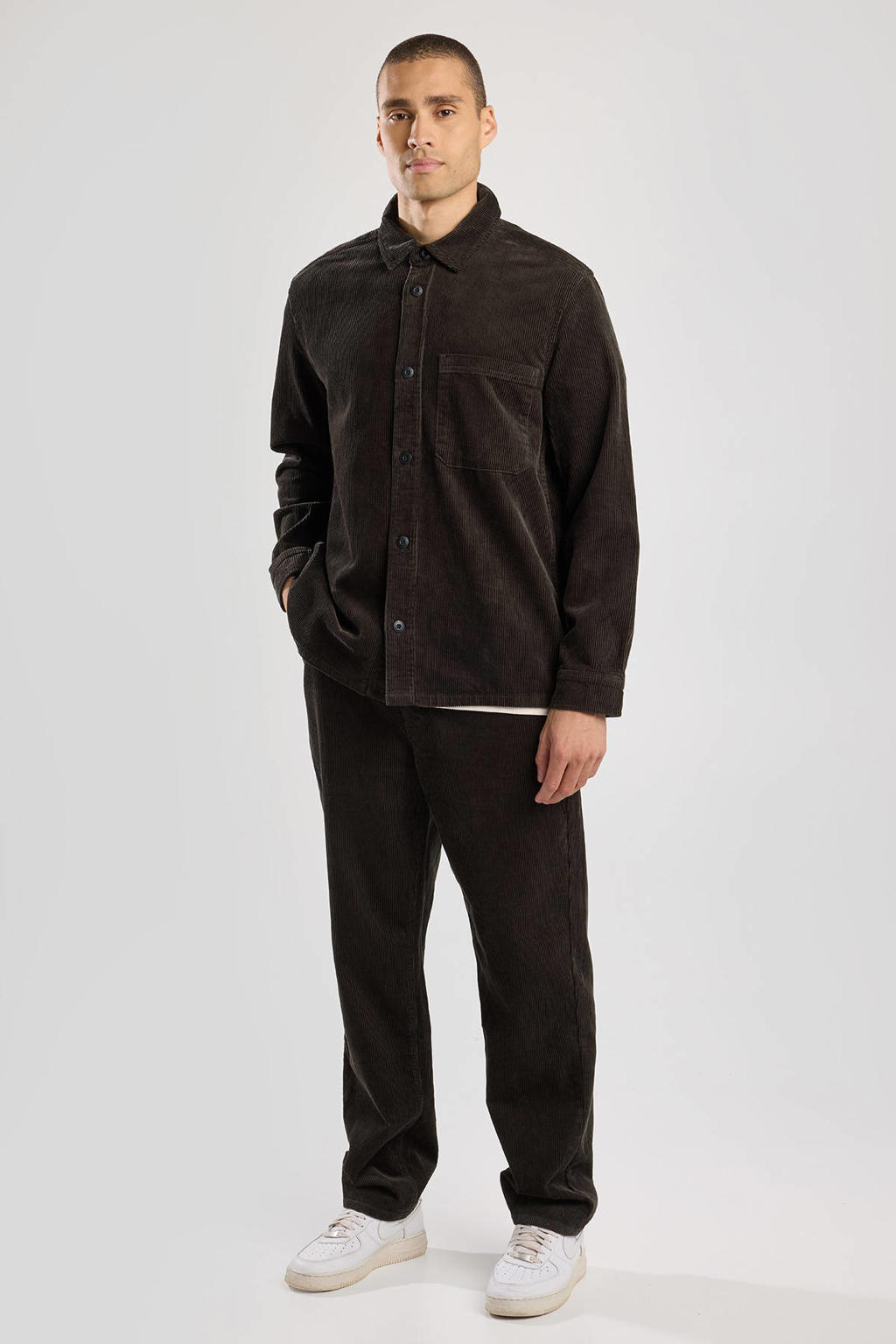 Grijs en grey heren America Today corduroy overhemd Hamilton met effen, lange mouwen, klassieke kraag en knoopsluiting