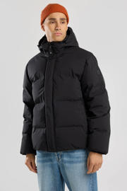 thumbnail: Zwarte heren America Today gewatteerde winterjas van polyester met effen, lange mouwen, capuchon en rits- en knoopsluiting