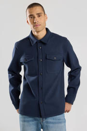 thumbnail: Blauwe heren America Today overshirt van polyester met effen, lange mouwen, klassieke kraag en knoopsluiting