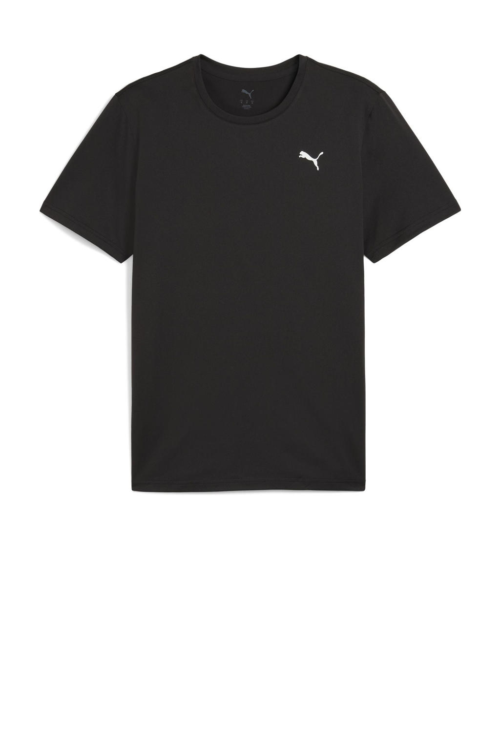 Zwarte heren Puma sportshirt van polyester met effen, korte mouwen en ronde hals