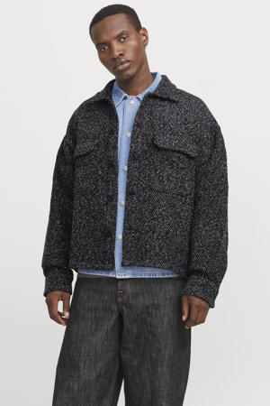 wollen oversized overshirt zwart