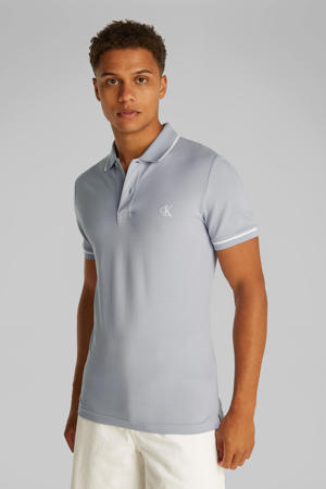 slim polo grijsblauw